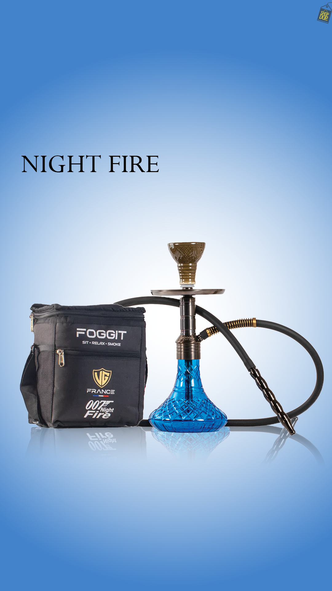 Noddy 007 Night Fire Hookah with Bag - Black Stem / Blue Base
