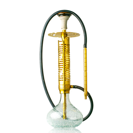 COCOYAYA Vivanta Hookah (Ferro Series) - Gold Stem / Crackle Glass Base
