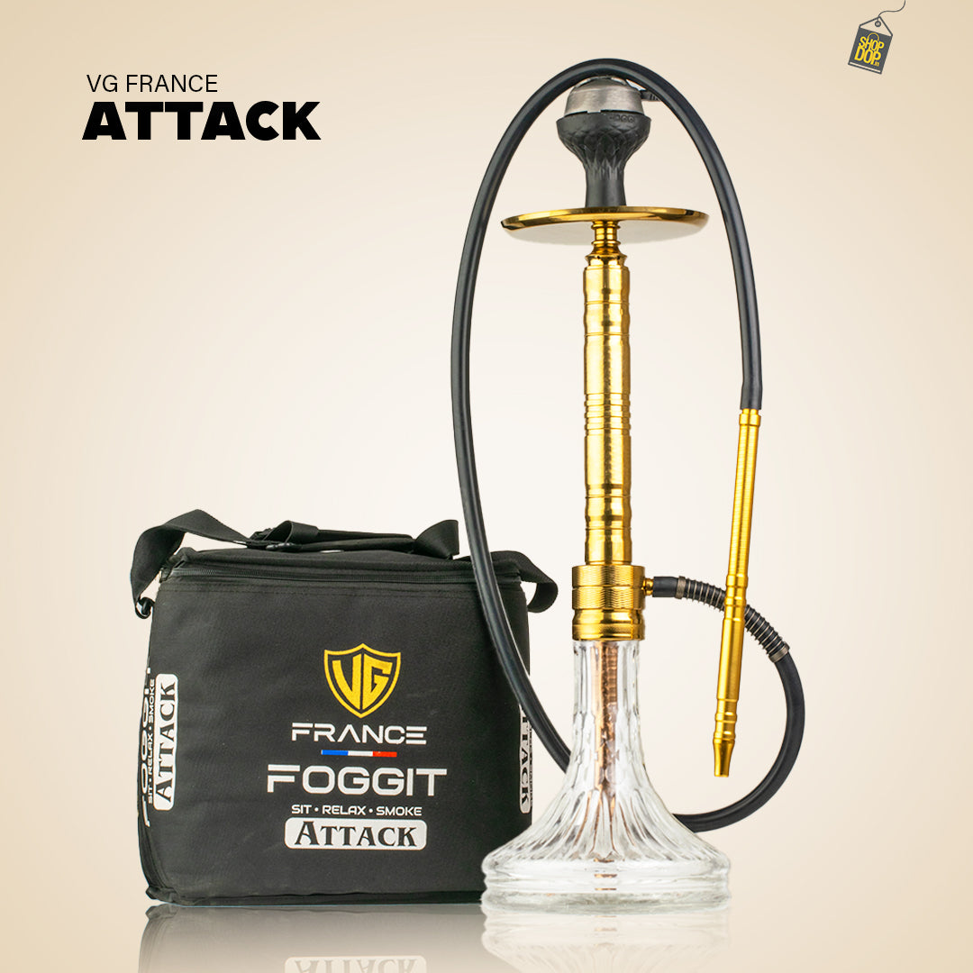 Attack Hookah with Bag - Golden Stem / Transparent Base
