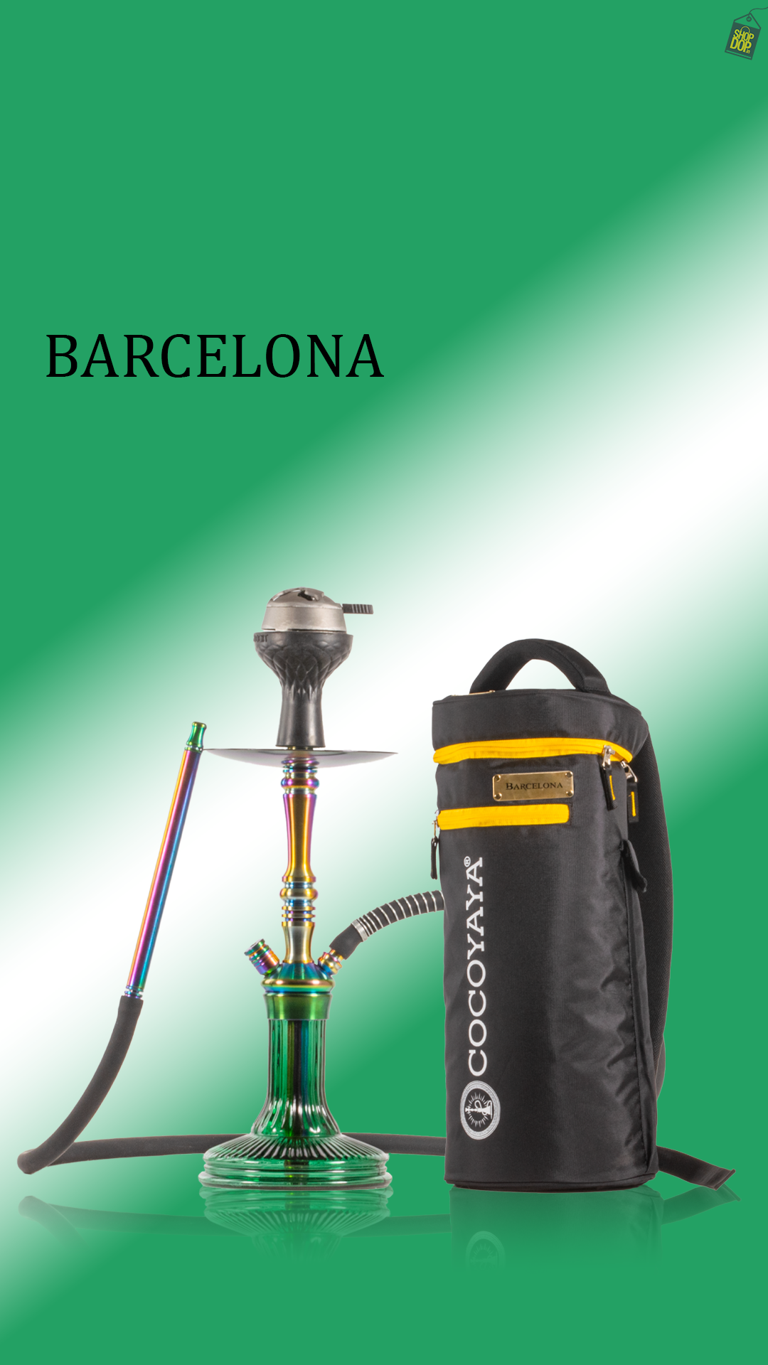 COCOYAYA Barcelona Hookah with Bag - Rainbow Stem / Green Base