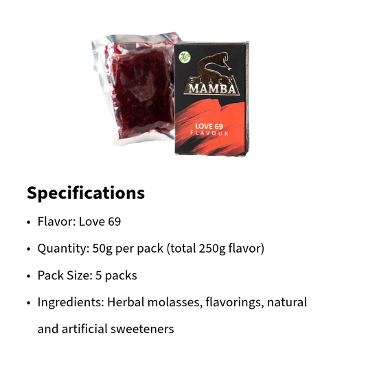 ब्लैक माम्बा हर्बल लव 69 हुक्का फ्लेवर (5 का पैक)