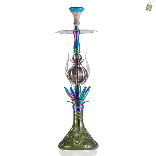 COCOYAYA Caesar 4 Pipe Hookah - Rainbow Stem / Green Base