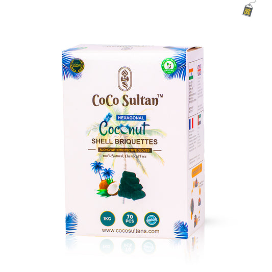 COCO Sultan Hexagonal Hookah Coconut Coal 1kg - 70pcs (FREE Glove Inside)