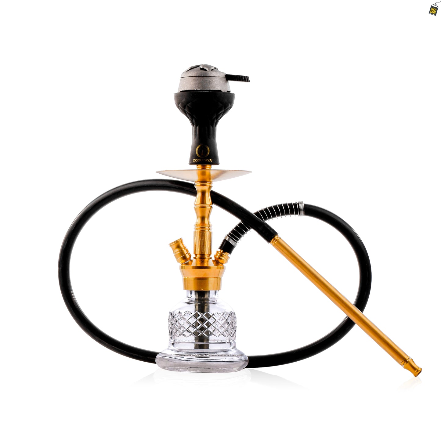 COCOYAYA Coco Mini Hookah with Camel Bag - Gold Stem / Transparent Base