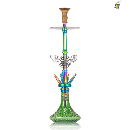 COCOYAYA Amara 4 Pipe Hookah - Rainbow Stem / Green Base