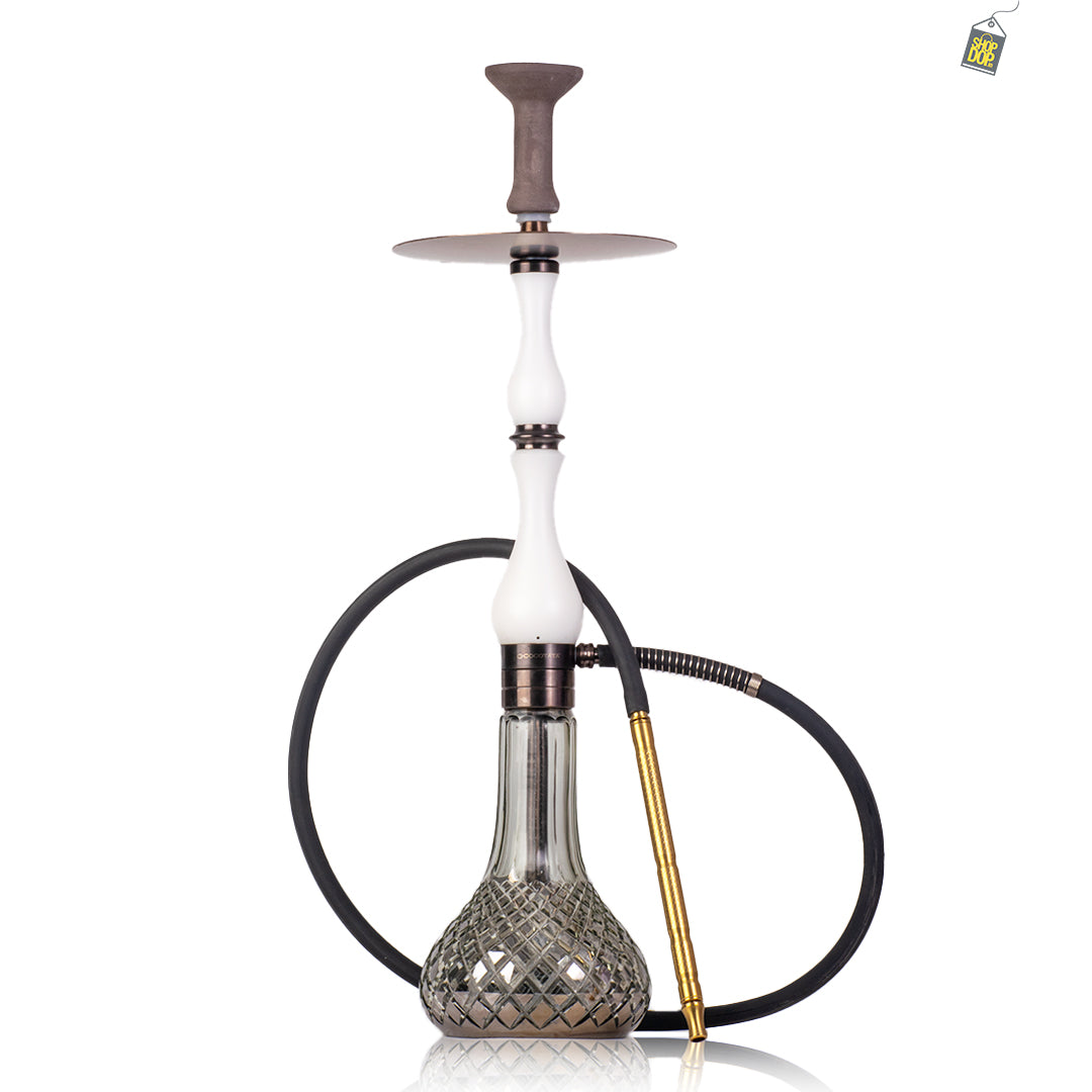 COCOYAYA Ghazi Hookah - White Bronze Stem / Cut Glass Base