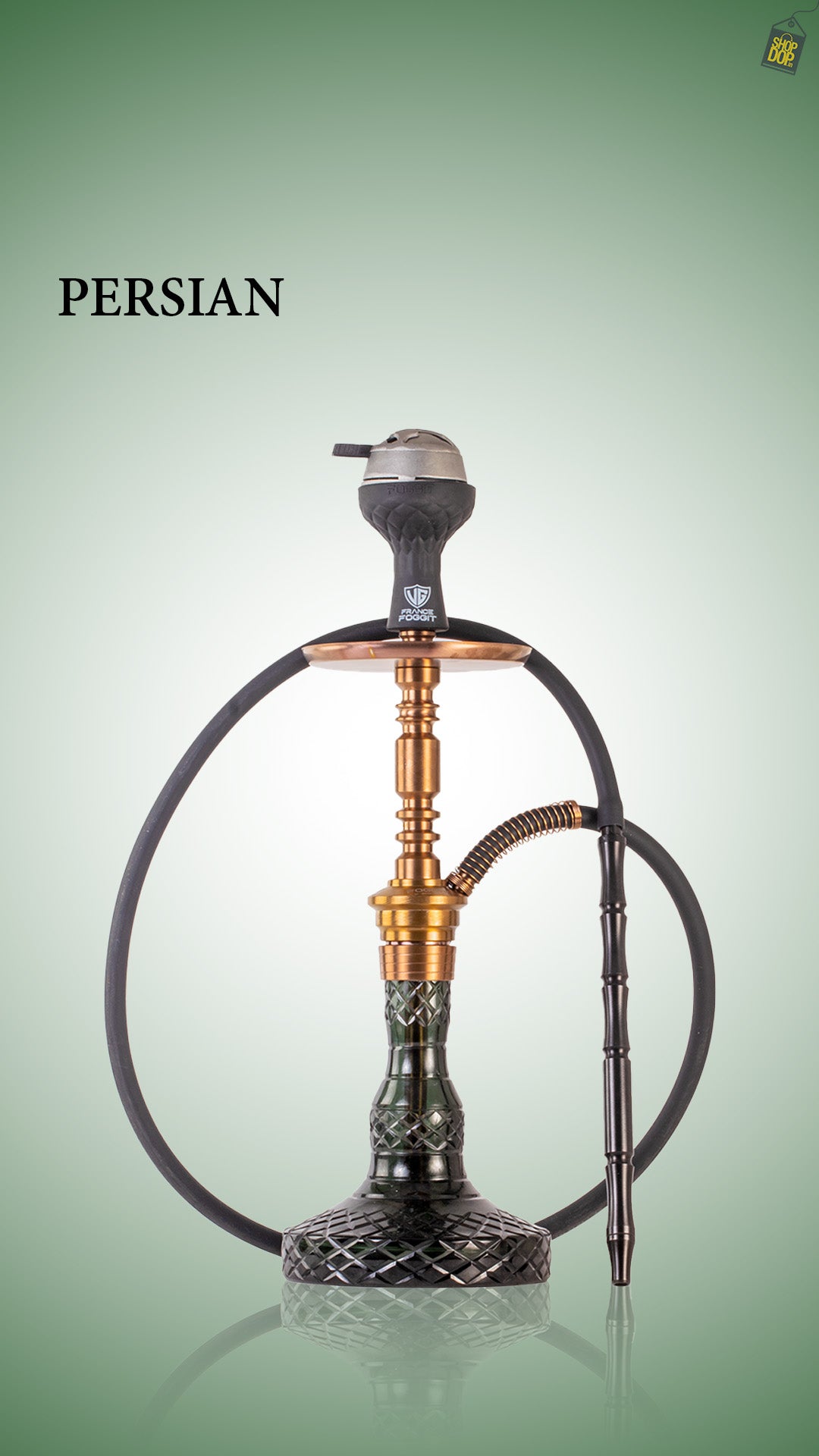 Persian Carafe Hookah with Bag - Bronze Stem / Emerald Green Base
