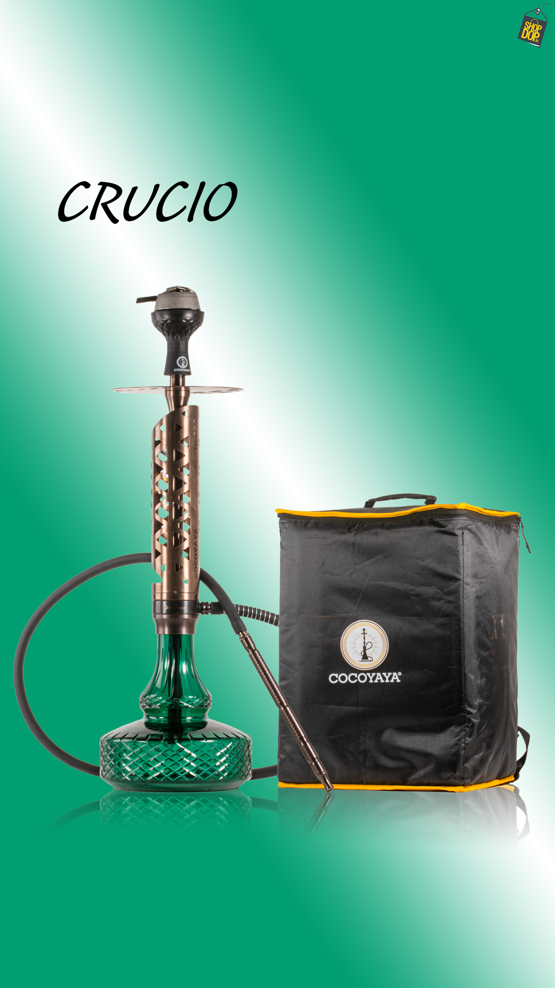 COCOYAYA Crucio Hookah (Ferro Series) with Bag - Bronze Stem / Green Base