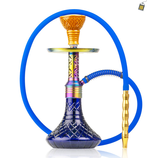 Dark Knight Gem Hookah with Bag - Rainbow Stem / Royal Blue Base