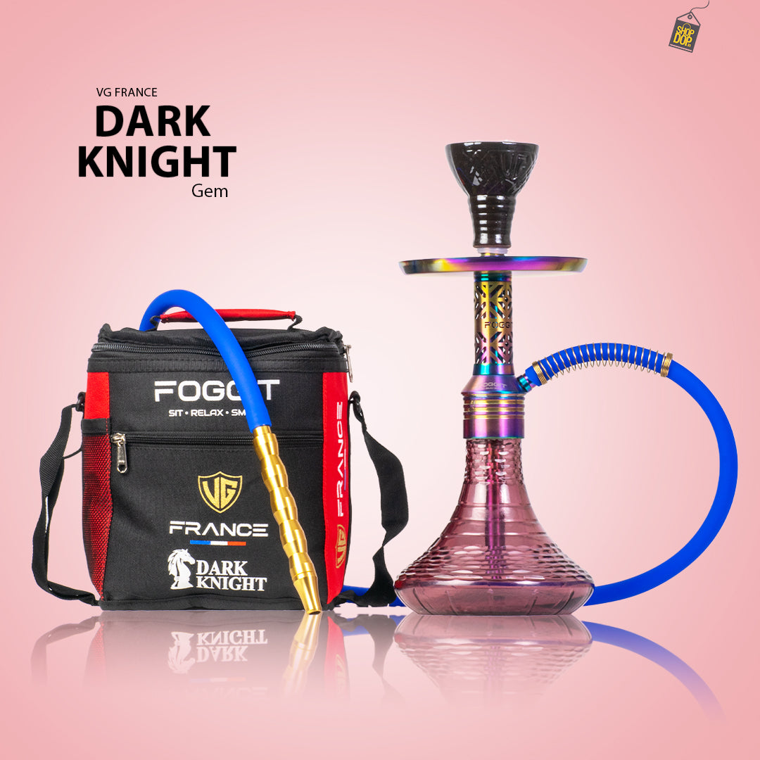 Dark Knight Gem Hookah with Bag - Rainbow Stem / Purple Vertigo Base