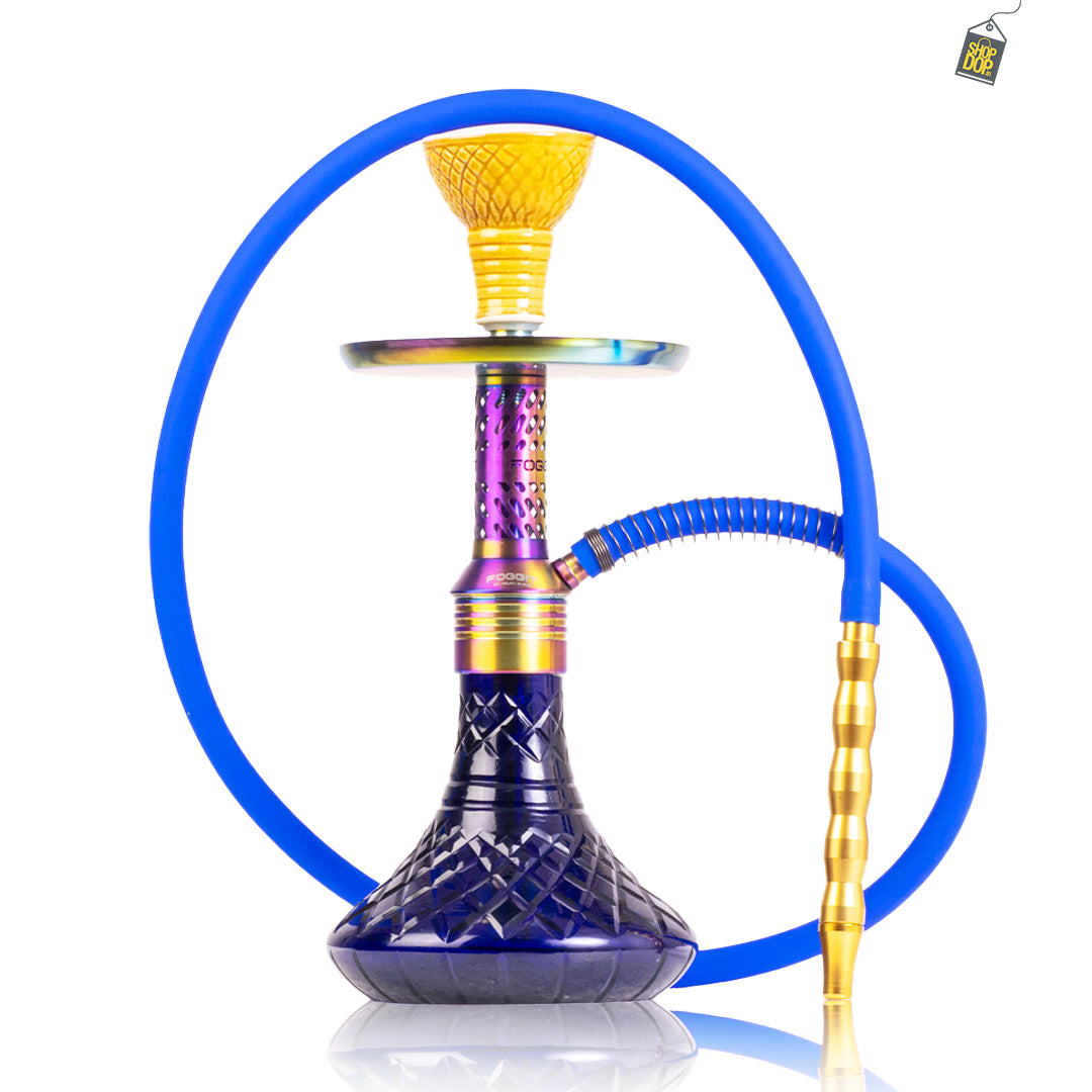 Dark Knight Hookah with Bag - Rainbow Stem / Royal Blue Base