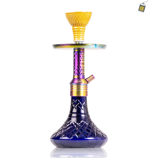 Dark Knight Hookah with Bag - Rainbow Stem / Royal Blue Base