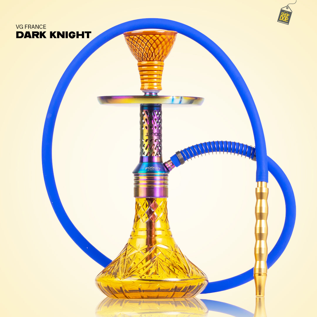 Dark Knight Hookah with Bag - Rainbow Stem / Amber Base