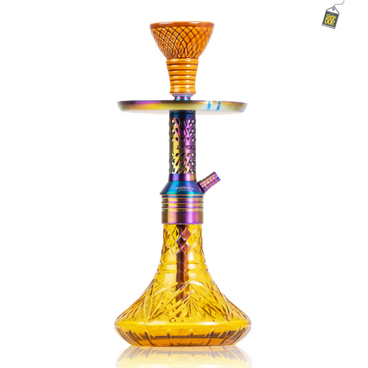 Dark Knight Hookah with Bag - Rainbow Stem / Amber Base