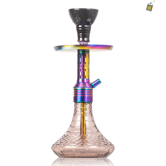 Dark Knight Orbit Hookah with Bag - Rainbow Stem / Grey Vertigo Base