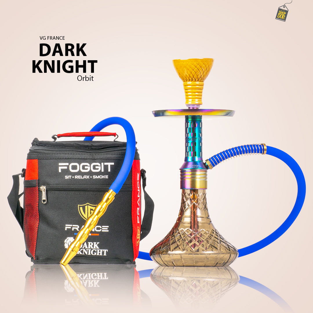Dark Knight Orbit Hookah with Bag - Rainbow Stem / Grey Base