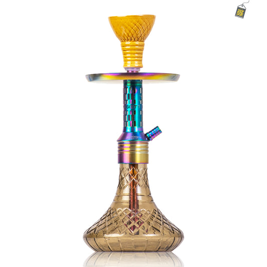 Dark Knight Orbit Hookah with Bag - Rainbow Stem / Grey Base