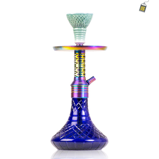 Dark Knight Zipper Hookah with Bag - Rainbow Stem / Royal Blue Base