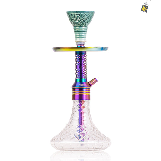 Dark Knight Zipper Hookah with Bag - Rainbow Stem / Transparent Base