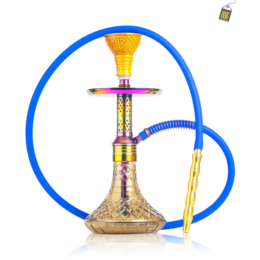 Dark Knight Hookah with Bag - Rainbow Stem / Grey Base