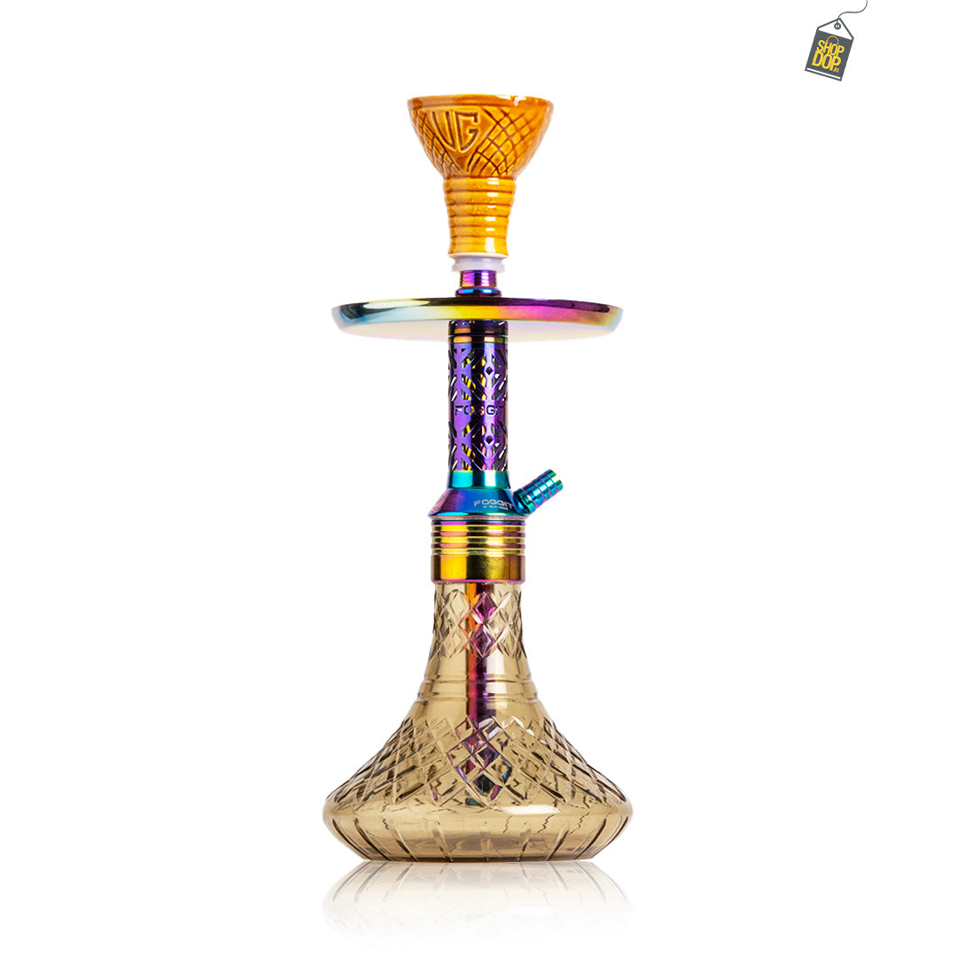 Dark Knight Hookah with Bag - Rainbow Stem / Grey Base