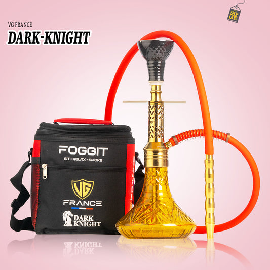 Dark Knight Hookah with Bag - Gold Stem / Amber Base