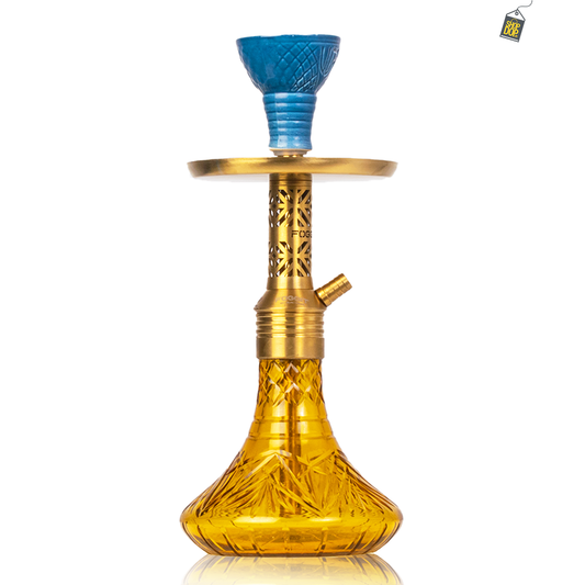 Dark Knight Gem Hookah with Bag - Gold Stem / Amber Base