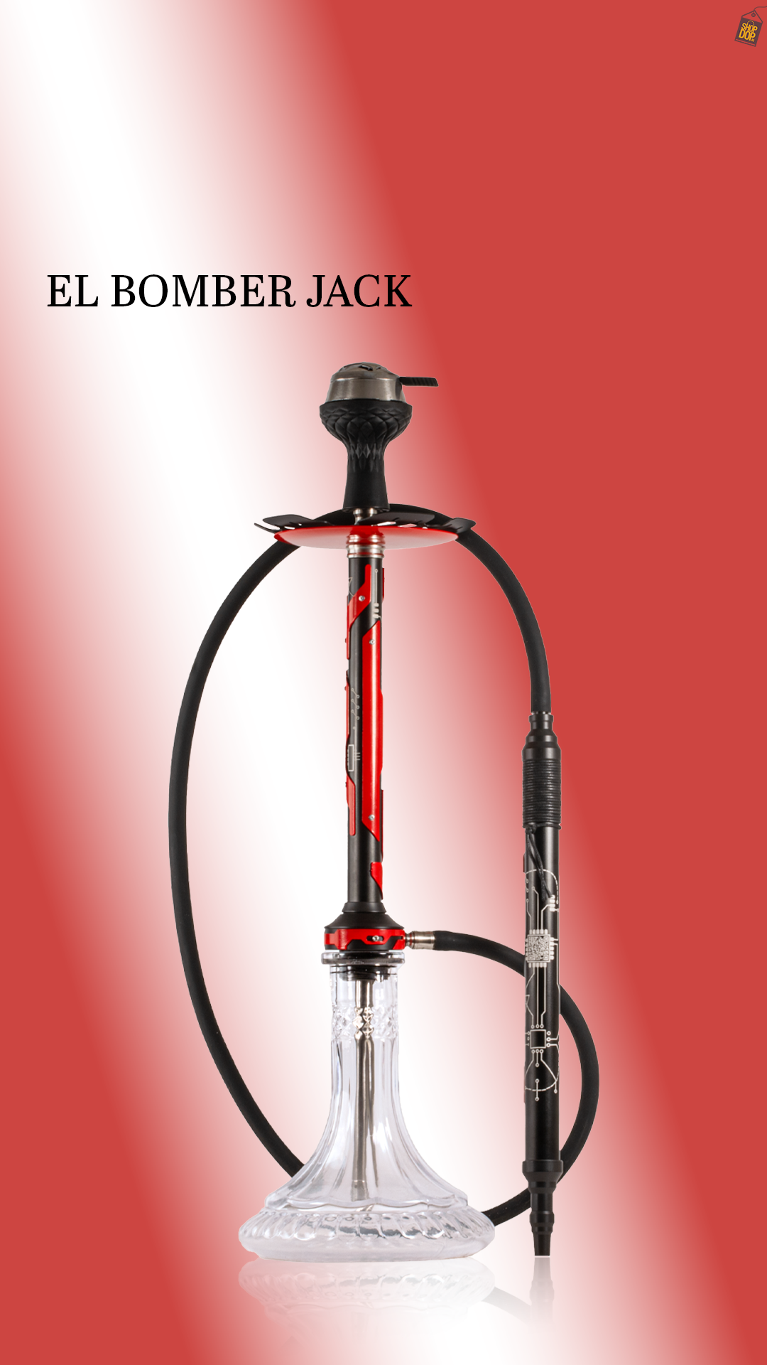 El Bomber Jack Hookah - Red Stem / Transparent Base