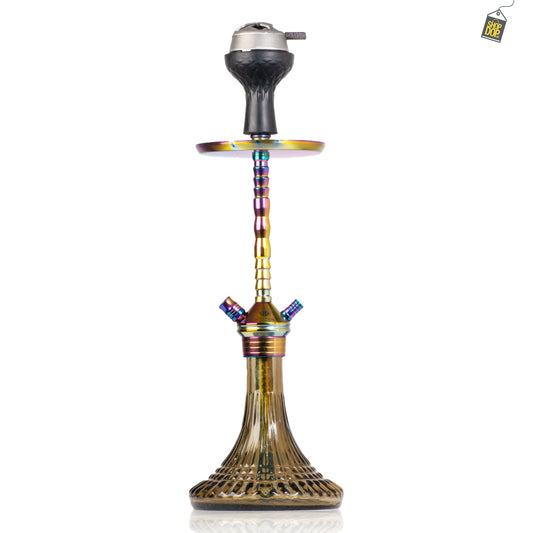 Fighter Ladder Hookah - Rainbow Stem / Grey Lines Base