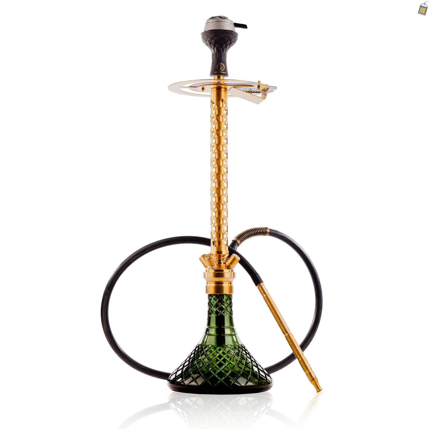 COCOYAYA King Series 2.0 DYA Hookah with Black Bag - Gold Stem / Emerald Green Base