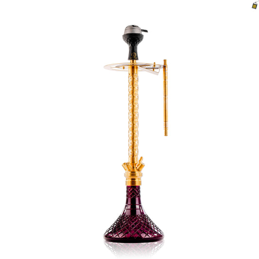 COCOYAYA King Series 2.0 Pluto Hookah with Black Bag - Gold Stem / Purple Base