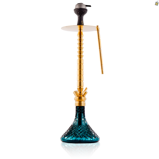 COCOYAYA King Series Heygan Hookah with Black Bag - Gold Stem / Aqua Base