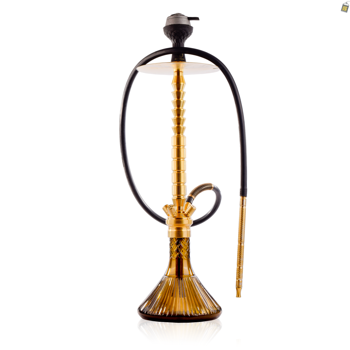 COCOYAYA King Series Heygan Hookah with Black Bag - Gold Stem / Grey Base