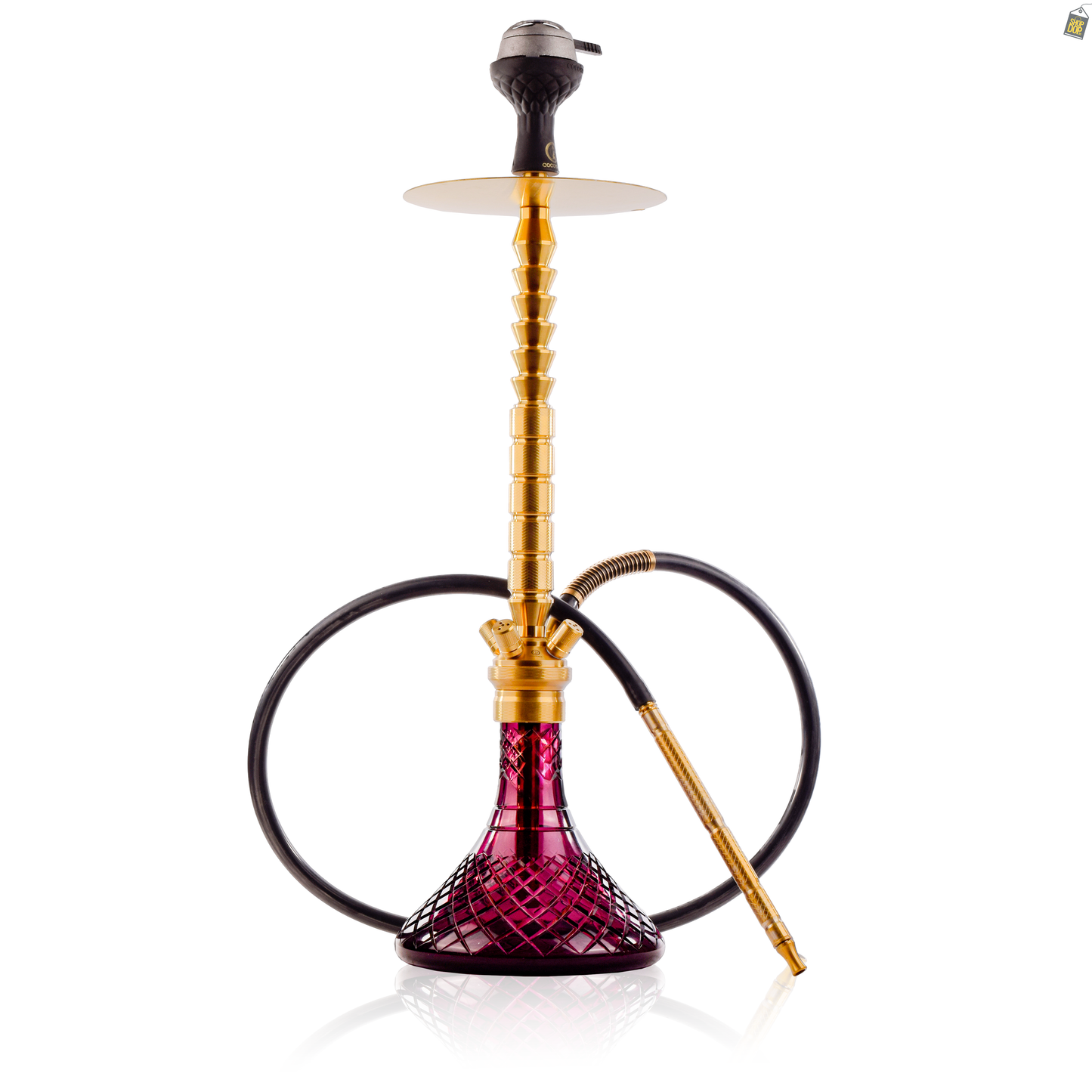 COCOYAYA King Series Heygan Hookah with Black Bag - Gold Stem / Purple Base