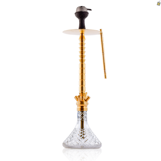 COCOYAYA King Series Heygan Hookah with Black Bag - Gold Stem / Transparent Base