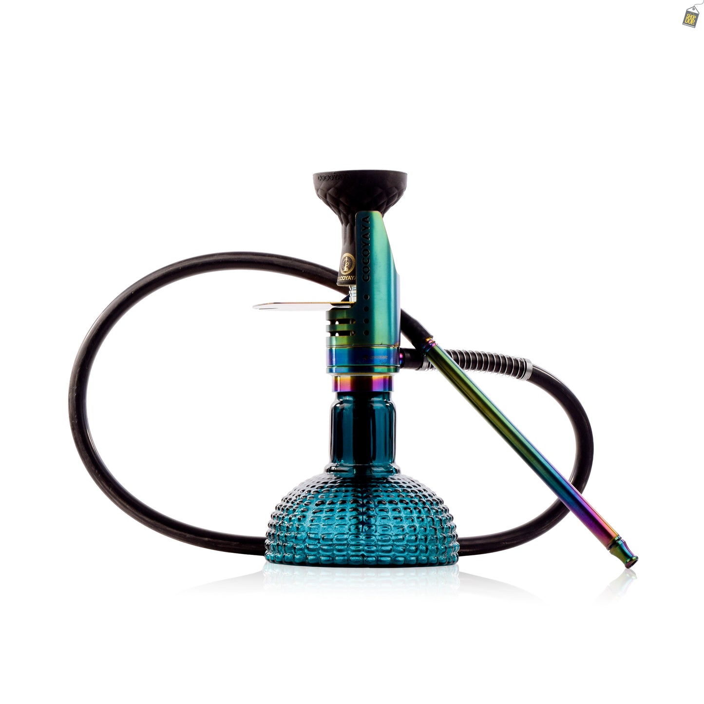 COCOYAYA Mini Ferro Hookah with Black Bag - Rainbow Stem / Ocean Aura Base