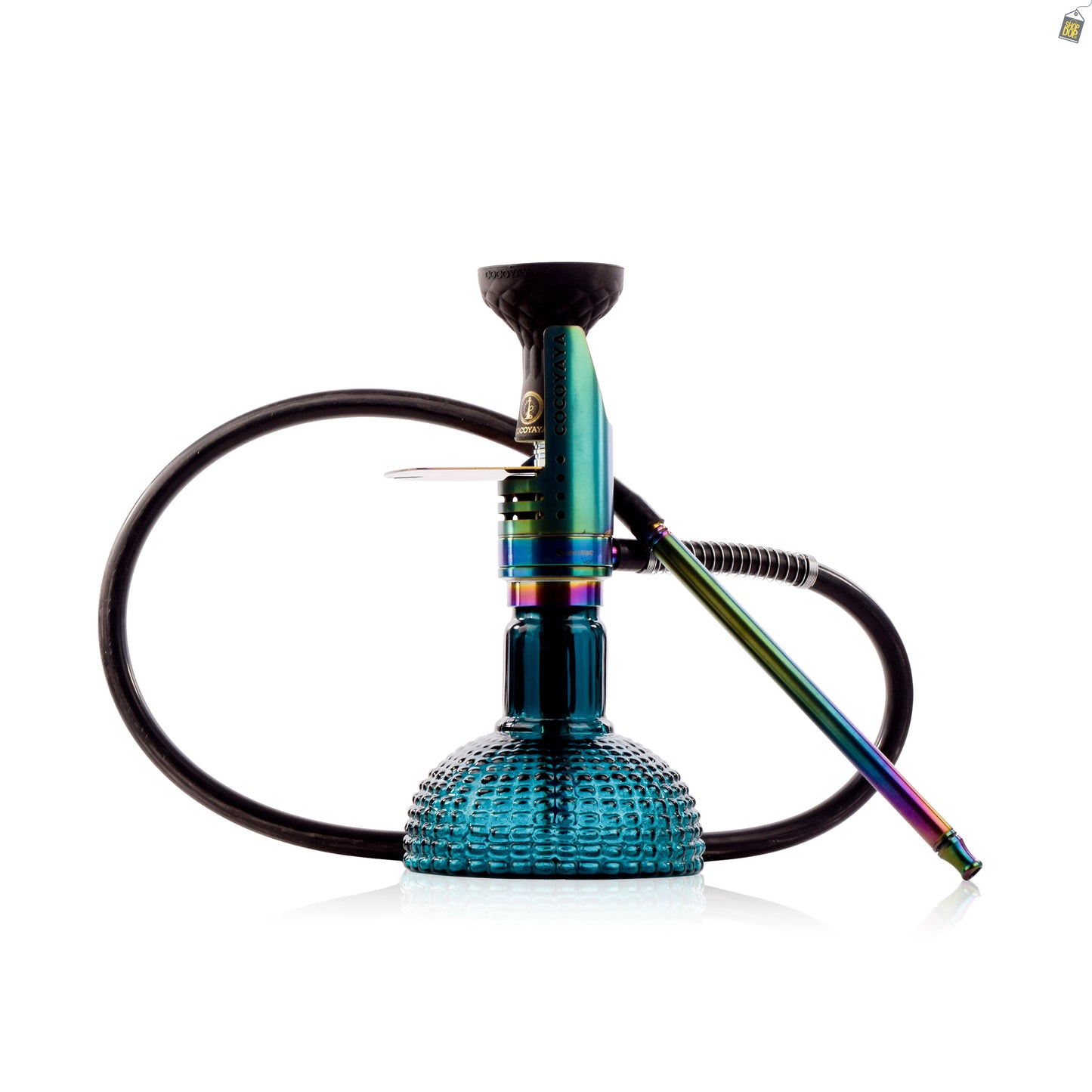 COCOYAYA Mini Ferro Hookah with Green Bag - Rainbow Stem / Ocean Aura Base
