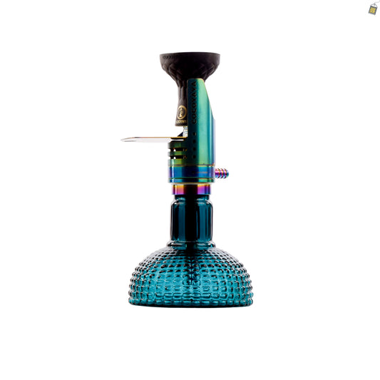 COCOYAYA Mini Ferro Hookah with Green Bag - Rainbow Stem / Ocean Aura Base