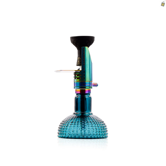 COCOYAYA Mini Ferro Hookah with Light Grey Bag - Rainbow Stem / Ocean Aura Base