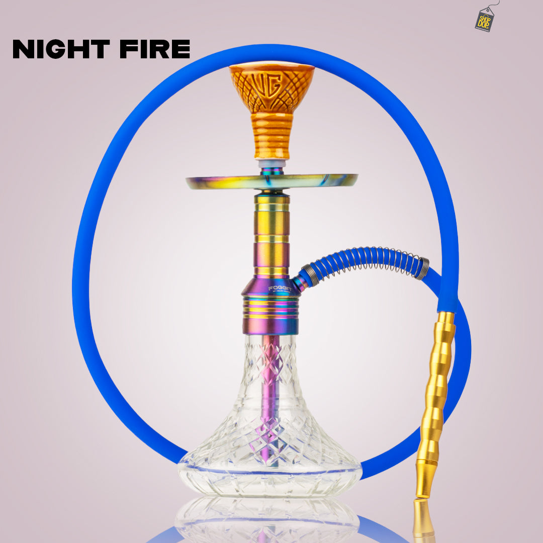 Noddy 007 Night Fire Hookah with Bag - Rainbow Stem / Transparent Base