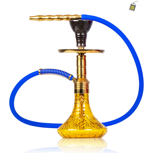 Noddy 007 Night Fire Hookah with Bag - Gold Stem / Amber Base