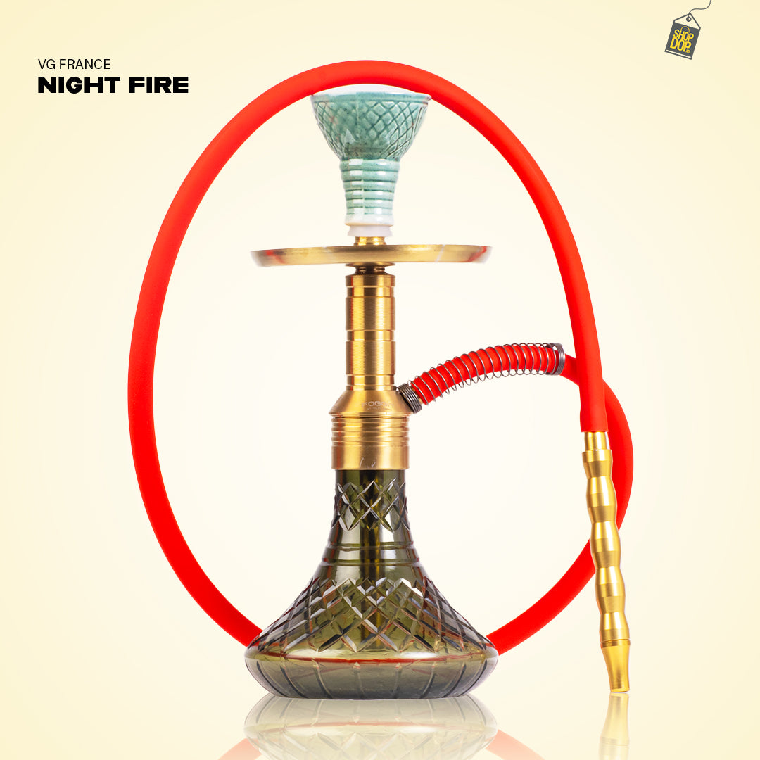 Noddy 007 Night Fire Hookah with Bag - Gold Stem / Black Base