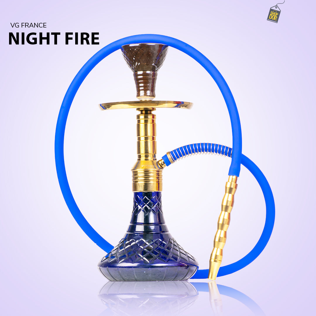 Noddy 007 Night Fire Hookah with Bag - Gold Stem / Royal Blue Base