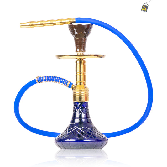 Noddy 007 Night Fire Hookah with Bag - Gold Stem / Royal Blue Base