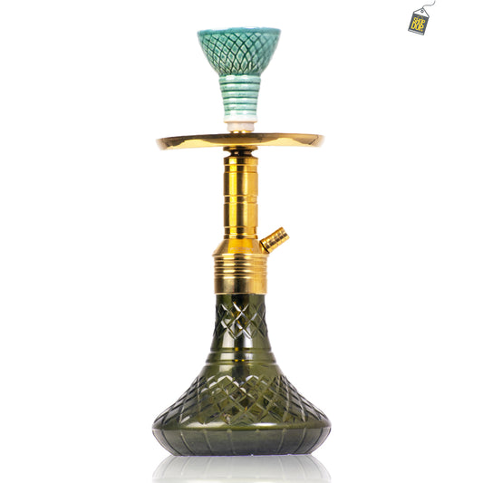 Noddy 007 Night Fire Hookah with Bag - Gold Stem / Green Base
