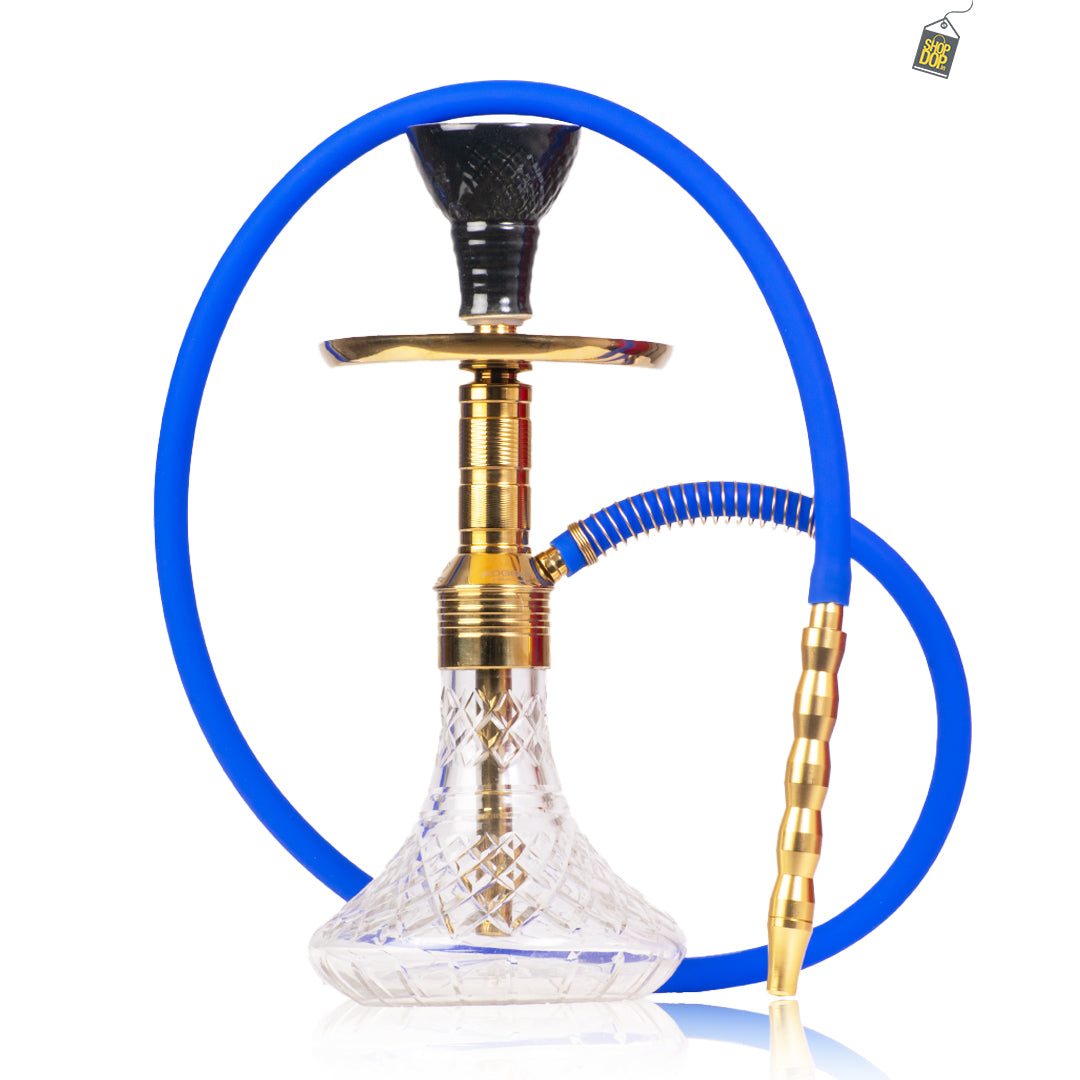 Noddy 007 Night Fire Hookah with Bag - Gold Stem / Transparent Base