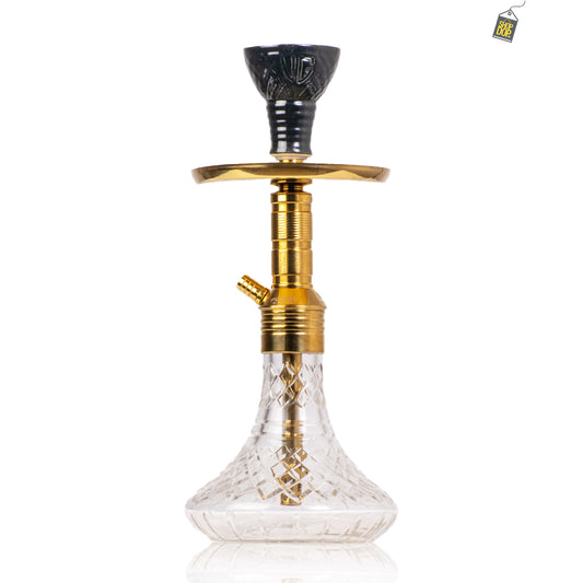 Noddy 007 Night Fire Hookah with Bag - Gold Stem / Transparent Base