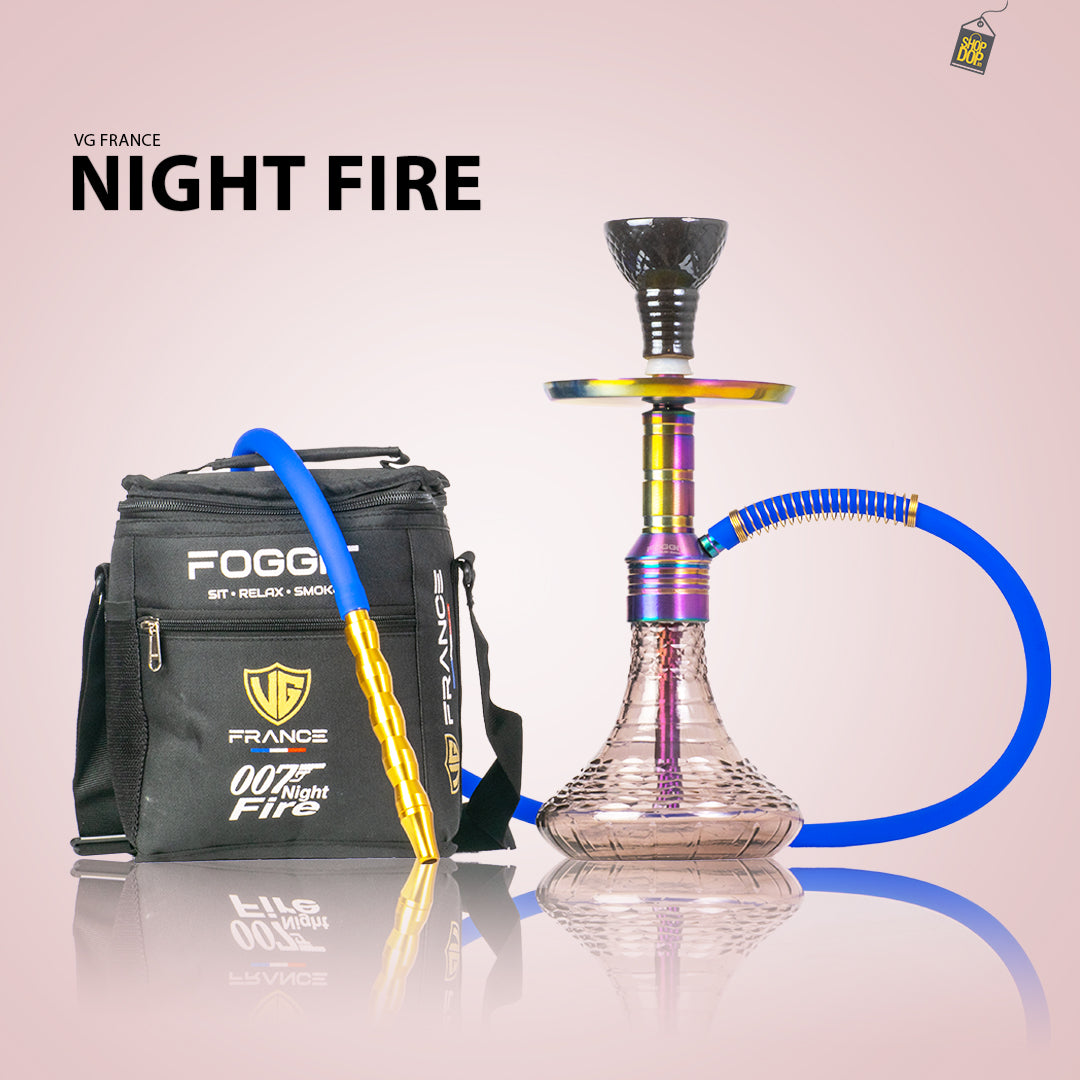 Noddy 007 Night Fire Hookah with Bag - Rainbow Stem / Light Purple Base