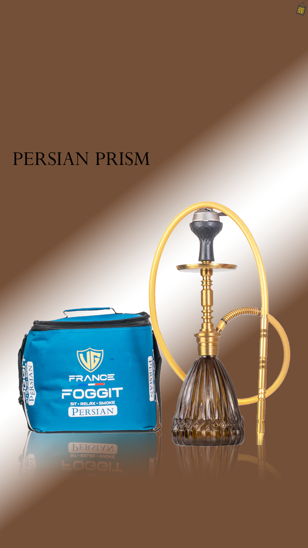 Persian Prism Hookah with Bag - Gold Stem / Brown Base