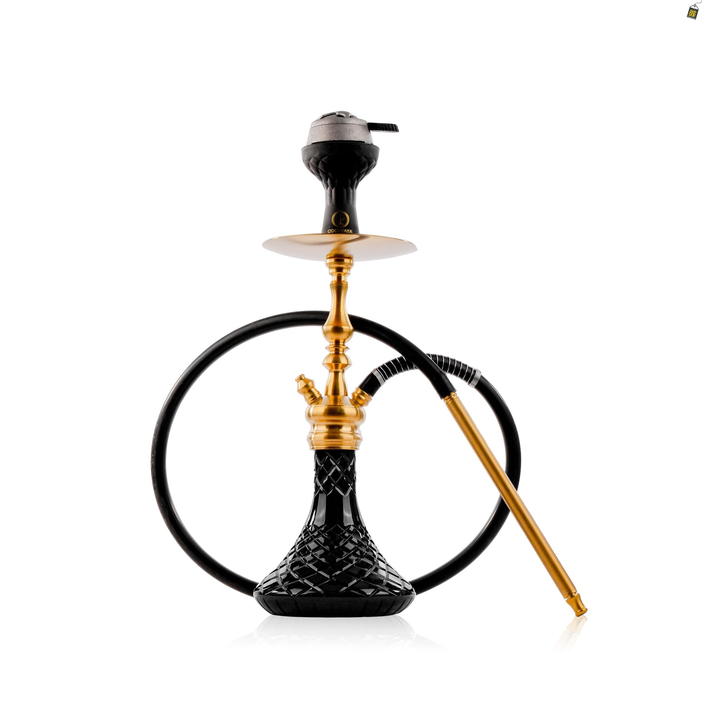 COCOYAYA Simba Hookah with Light Grey Bag - Gold Stem / Black Base